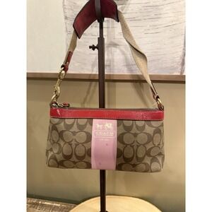 Coach Brown Heritage Jacquard Pink Stripe‎ Red Hobo Shoulder Bag Y2K